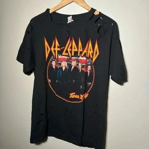 Def leppard band  tee 2014 tour distressed L - Picture 3 of 7